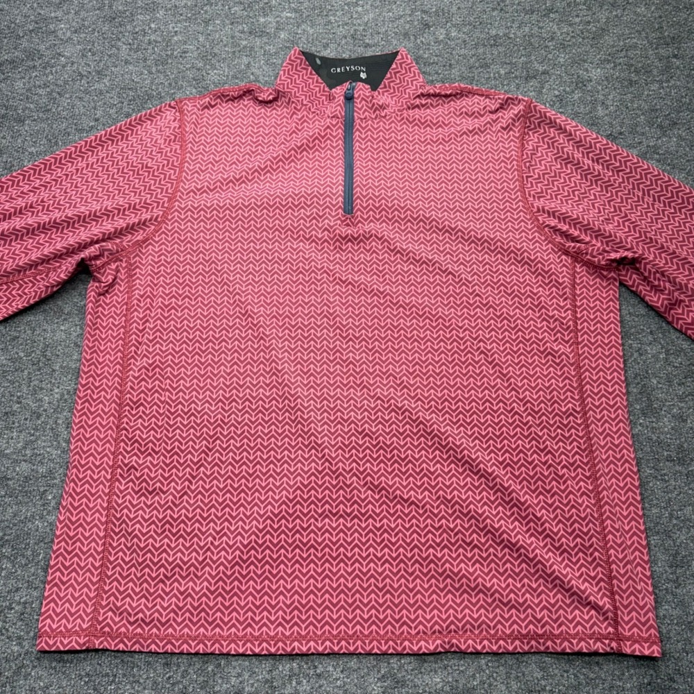 Greyson Mens XXL Red Pink Geometric Chevron 1/4 Zip Golf Pullover Long Sleeve - Picture 2 of 9